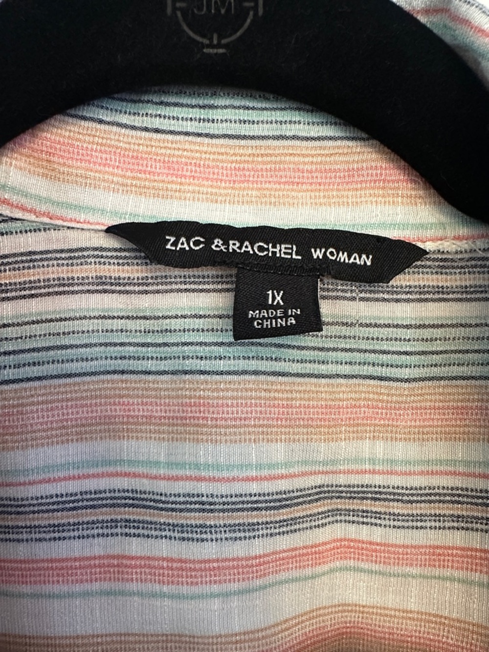 Zac & Rachel Striped Button-Front Tunic in Coral, Sage & Cream - Picture 2 of 6